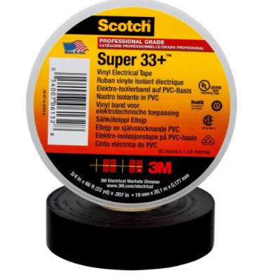 Tape : 3M Scotch, Super 33+ Vinyl Electrical Tape - Black (10rolls             box)